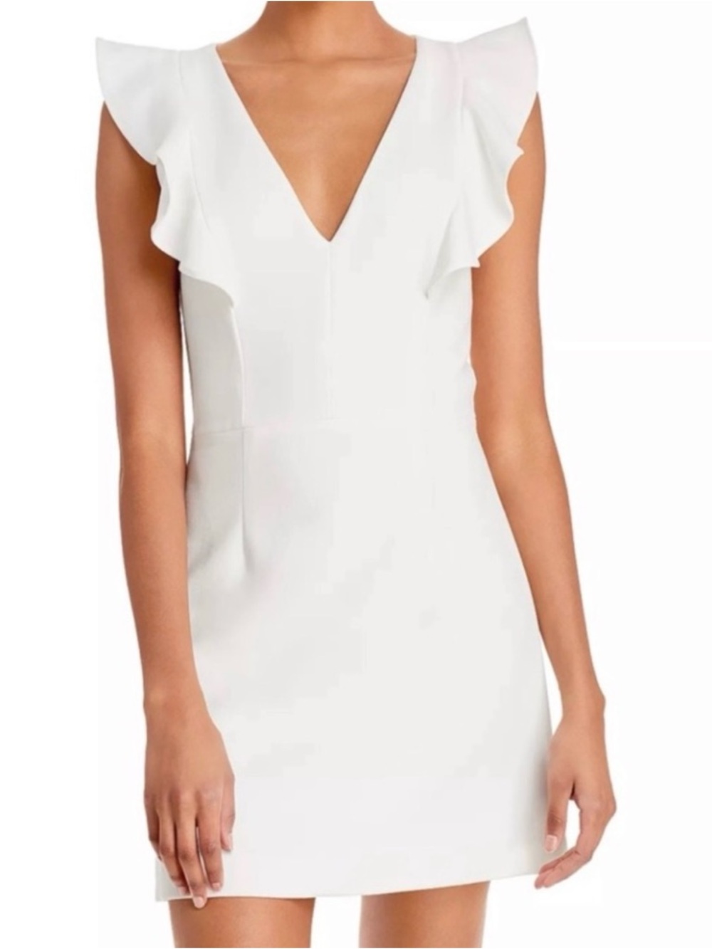 French Connection White V-Neck Ruffle Mini Dress